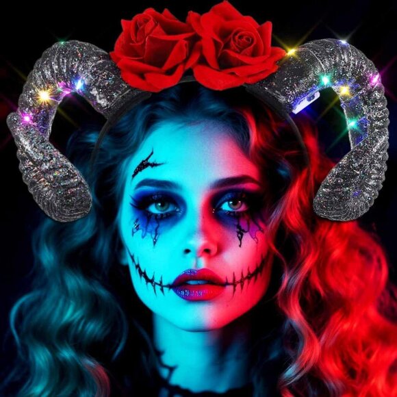 LED Devil Horns Headband Halloween Light Up Accessory for Women Party - Picture 5 of 6